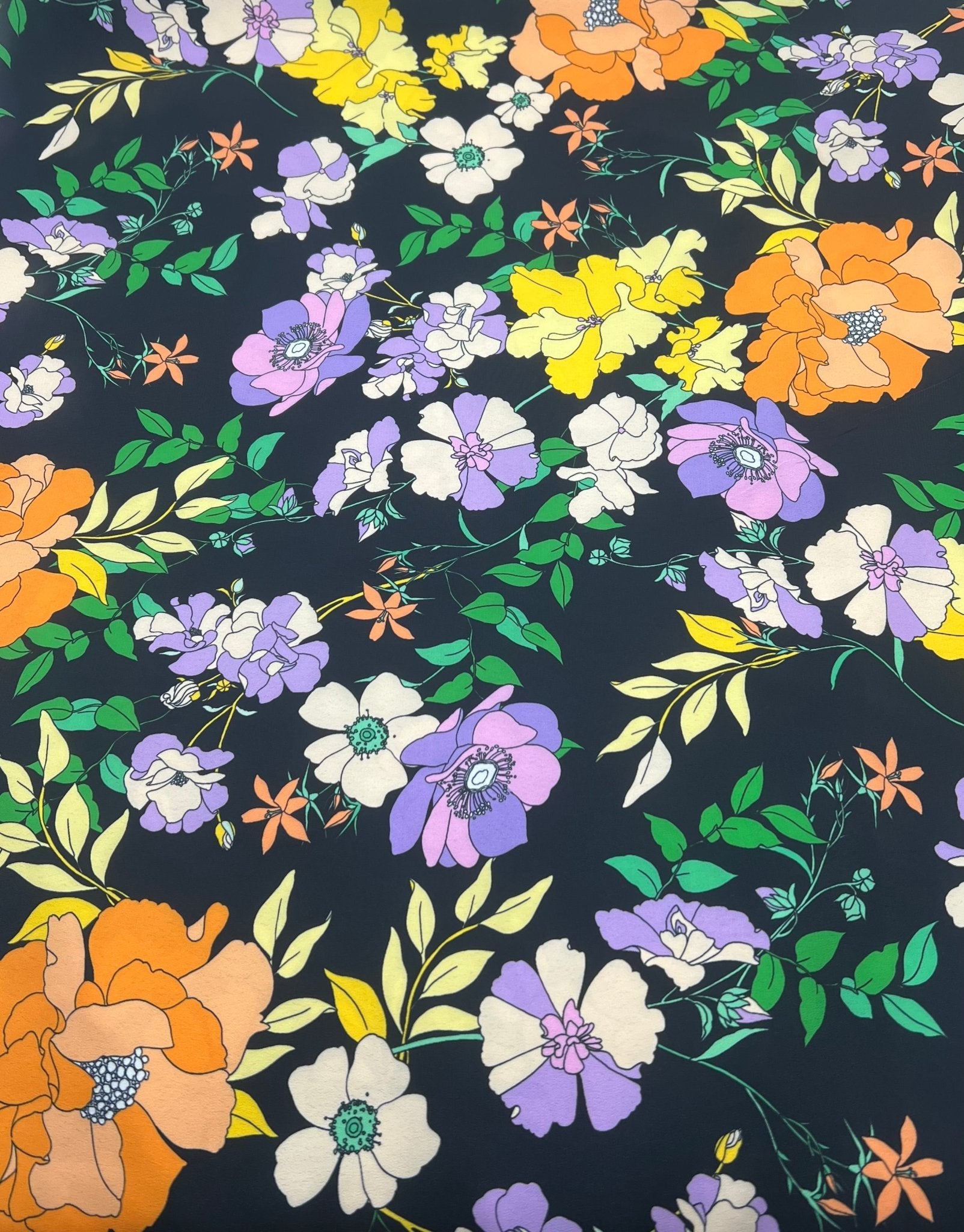 Black Floral Satin Dress Craft Fabric - T9 Fabrics